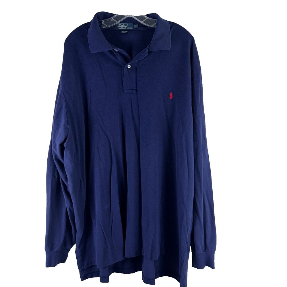 Polo Ralph Lauren Shirt Mens 2XLT Navy Long Sleeve Big and Tall Red Pony Polo